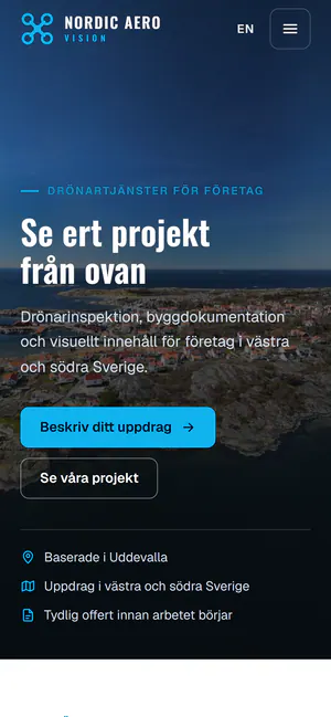 Startsidan på nordicaerovision.se i en mobil